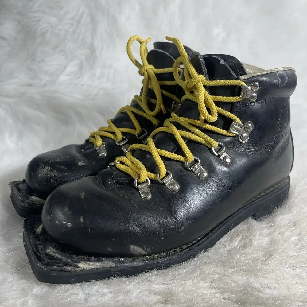 Asolo Sport hiking Boots Black Leather Yellow Laces Made In Italy Mens 8MM